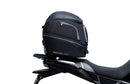 Ventura CF Moto 450 MT (24 - >) Bike-Pack Kit includes a black EVO-12 pack, Evo-Rack on the bike, and black L-Bracket with screws—text labels highlight each part, demonstrating the Adjustable Pack-Rack system's versatility.