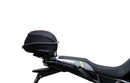 Ventura CF Moto 450 MT (24 - >) Bike-Pack Kit includes a black EVO-12 pack, Evo-Rack on the bike, and black L-Bracket with screws—text labels highlight each part, demonstrating the Adjustable Pack-Rack system's versatility.