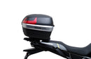 Ventura CF Moto 450 MT (24 - >) Bike-Pack Kit includes a black EVO-12 pack, Evo-Rack on the bike, and black L-Bracket with screws—text labels highlight each part, demonstrating the Adjustable Pack-Rack system's versatility.