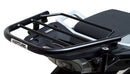 Ventura CF Moto 450 MT (24 - >) Bike-Pack Kit includes a black EVO-12 pack, Evo-Rack on the bike, and black L-Bracket with screws—text labels highlight each part, demonstrating the Adjustable Pack-Rack system's versatility.