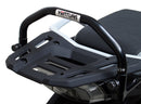 Ventura CF Moto 450 MT (24 - >) Bike-Pack Kit includes a black EVO-12 pack, Evo-Rack on the bike, and black L-Bracket with screws—text labels highlight each part, demonstrating the Adjustable Pack-Rack system's versatility.