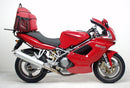 Image showing the Ventura EVO-12 Bike-Pack Kit for Ducati 1000 ST3 (03-07), featuring an EVO-12 pack, Evo-Rack mounted on the bike, and labeled L-Bracket with hardware. All parts are displayed and text-labeled on a white background.