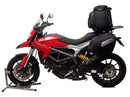 The image displays parts of a Ventura EVO-12 Bike-Pack Kit, featuring the EVO-12 pack with a black bag, an Evo-Rack for Ducati 820 Hyperstrada (13-15), and an L-bracket with screws. All components are clearly labeled in red for easy identification.
