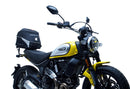 The image displays the Ventura EVO-12 Bike-Pack Kit on a Ducati 800 Scrambler (20-21). Featuring the sleek EVO-12 Pack in black and an adjustable Evo-Rack, it includes the "L-Bracket Generic" with screws for easy mounting.