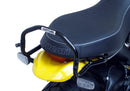 The image displays the Ventura EVO-12 Bike-Pack Kit on a Ducati 800 Scrambler (20-21). Featuring the sleek EVO-12 Pack in black and an adjustable Evo-Rack, it includes the "L-Bracket Generic" with screws for easy mounting.