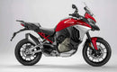 Image showing the Ventura EVO-12 Bike-Pack Kit for Ducati 1158 Multistrada V4, V4S, V4S Sport (21->), featuring a black zippered EVO-12 pack, Evo-Rack adjustable pack-rack on the bike, and L-bracket with screws (generic image).
