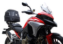 Image showing the Ventura EVO-12 Bike-Pack Kit for Ducati 1158 Multistrada V4, V4S, V4S Sport (21->), featuring a black zippered EVO-12 pack, Evo-Rack adjustable pack-rack on the bike, and L-bracket with screws (generic image).