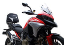 Image showing the Ventura EVO-12 Bike-Pack Kit for Ducati 1158 Multistrada V4, V4S, V4S Sport (21->), featuring a black zippered EVO-12 pack, Evo-Rack adjustable pack-rack on the bike, and L-bracket with screws (generic image).