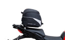 Image showing the Ventura EVO-12 Bike-Pack Kit for Ducati 1158 Multistrada V4, V4S, V4S Sport (21->), featuring a black zippered EVO-12 pack, Evo-Rack adjustable pack-rack on the bike, and L-bracket with screws (generic image).