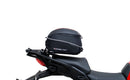 Image showing the Ventura EVO-12 Bike-Pack Kit for Ducati 1158 Multistrada V4, V4S, V4S Sport (21->), featuring a black zippered EVO-12 pack, Evo-Rack adjustable pack-rack on the bike, and L-bracket with screws (generic image).