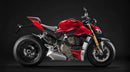 The EVO-12 Bike-Pack Kit for the Ducati 1158 Streetfighter V4/V4S (20 ->) by Ventura includes a black pack with an orange stripe, an adjustable Pack-Rack for seamless bike attachment, and a detailed L-Bracket with screws, all showcased in a generic image.