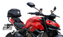 The EVO-12 Bike-Pack Kit for the Ducati 1158 Streetfighter V4/V4S (20 ->) by Ventura includes a black pack with an orange stripe, an adjustable Pack-Rack for seamless bike attachment, and a detailed L-Bracket with screws, all showcased in a generic image.