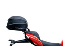 The EVO-12 Bike-Pack Kit for the Ducati 1158 Streetfighter V4/V4S (20 ->) by Ventura includes a black pack with an orange stripe, an adjustable Pack-Rack for seamless bike attachment, and a detailed L-Bracket with screws, all showcased in a generic image.