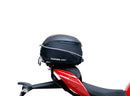 The EVO-12 Bike-Pack Kit for the Ducati 1158 Streetfighter V4/V4S (20 ->) by Ventura includes a black pack with an orange stripe, an adjustable Pack-Rack for seamless bike attachment, and a detailed L-Bracket with screws, all showcased in a generic image.