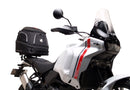Image of a Ducati DesertX (22 - >) by Ventura featuring a sleek black EVO-12 Bike-Pack with an orange stripe, complemented by the versatile Top-Box Rack and an L-Bracket. Each component is clearly labeled: "EVO-12 Pack," "Top-Box Rack," and "L-Bracket (Generic Image).