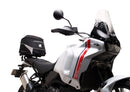 Image of a Ducati DesertX (22 - >) by Ventura featuring a sleek black EVO-12 Bike-Pack with an orange stripe, complemented by the versatile Top-Box Rack and an L-Bracket. Each component is clearly labeled: "EVO-12 Pack," "Top-Box Rack," and "L-Bracket (Generic Image).