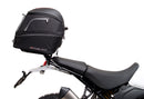 Image of a Ducati DesertX (22 - >) by Ventura featuring a sleek black EVO-12 Bike-Pack with an orange stripe, complemented by the versatile Top-Box Rack and an L-Bracket. Each component is clearly labeled: "EVO-12 Pack," "Top-Box Rack," and "L-Bracket (Generic Image).