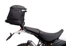 Image of a Ducati DesertX (22 - >) by Ventura featuring a sleek black EVO-12 Bike-Pack with an orange stripe, complemented by the versatile Top-Box Rack and an L-Bracket. Each component is clearly labeled: "EVO-12 Pack," "Top-Box Rack," and "L-Bracket (Generic Image).