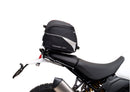 Image of a Ducati DesertX (22 - >) by Ventura featuring a sleek black EVO-12 Bike-Pack with an orange stripe, complemented by the versatile Top-Box Rack and an L-Bracket. Each component is clearly labeled: "EVO-12 Pack," "Top-Box Rack," and "L-Bracket (Generic Image).