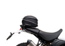 Image of a Ducati DesertX (22 - >) by Ventura featuring a sleek black EVO-12 Bike-Pack with an orange stripe, complemented by the versatile Top-Box Rack and an L-Bracket. Each component is clearly labeled: "EVO-12 Pack," "Top-Box Rack," and "L-Bracket (Generic Image).
