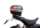Image of a Ducati DesertX (22 - >) by Ventura featuring a sleek black EVO-12 Bike-Pack with an orange stripe, complemented by the versatile Top-Box Rack and an L-Bracket. Each component is clearly labeled: "EVO-12 Pack," "Top-Box Rack," and "L-Bracket (Generic Image).