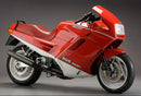 Ventura EVO-12 Bike-Pack Kit for Ducati 750 Paso (>), includes a black EVO-12 pack, metal Evo-Rack fitted to bike, and L-Bracket with screws, each component shown and labeled separately.