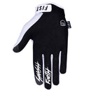 The FIST PANDA STOCKER GLOVE is a white BMX glove with black accents and a fist-in-shield logo, plus “FIST” across the fingers in black—ideal for riders seeking high-performance motocross gloves.