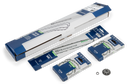 The Husqvarna BAR & CHAIN KIT X-PRECISION SP11G, featuring a bar, chains, mini spur sprocket, and packaging with the Husqvarna logo, is neatly arranged on a white background.
