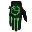 The FIST FLURO GREEN STOCKER GLOVE is a black motocross glove with neon green accents, a fist logo on the back, and "FIST" printed on the fingers.