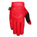 The FIST RED STOCKER GLOVE is a red BMX glove with black thumb accents, a velcro wrist strap, a fist logo on the back, and "FIST" printed across the fingers.