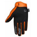 The FIST ORANGE STOCKER GLOVE features "FIST" embossed on the fingers, a fist logo on the back, and a black "FIST" tag near the wrist—ideal motocross gloves for riders who value both style and grip.