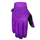 The FIST PURPLE STOCKER GLOVE is a purple MTB glove with "FIST" across the fingers, a closed fist emblem on the back, touchscreen thumb patch, and a "FIST" tag by the wrist.