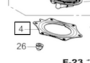 A black-and-white technical diagram shows a mechanical component labeled with the number "4". The component, identified as the Honda Fuel Pump Plate (gasket) - Transalp XL750 2023 for an XL750 Transalp adventure bike, is an irregularly shaped object with an oval cutout in the center. The diagram also includes a smaller, cylindrical object labeled with the number "26".