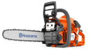 The Husqvarna 135 Mark II chainsaw, featuring an orange and gray body, silver guide bar, visible branding, and anti-vibration dampeners, is displayed on a white background.