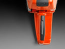 A Husqvarna 572 XP-18® Chainsaw with an orange body and a long silver blade, perfect for forestry work. The Husqvarna logo is displayed on the blade, and the engine and handle are clearly visible. The rugged chainsaw is set against a white background, ready for any outdoor challenge.