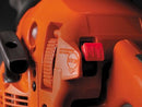 The Husqvarna 130 Chainsaw features a distinctive orange and gray design, complete with a prominent blade and handle, making it perfect for firewood pruning. The brand name "Husqvarna" is clearly visible on the blade.