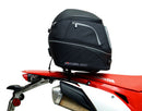 Image displaying components of the EVO-12 Bike-Pack Kit, featuring a black pack with an orange Ventura logo (top left), an EVO-Rack mounted on a bike with pannier support (top right), and a generic L-bracket with screws (bottom). Product for Honda CRF 450 L (2019).