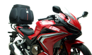 EVO-12 Bike-Pack Kit includes a top-left view of the Evo-12 pack, a top-right image of the Ventura Evo-Rack mounted on a Honda CB 500F (2020) highlighting its sturdy pannier support, and a bottom section displaying the L-Bracket with screws and hardware as 'Generic Image'.