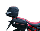 Image of the Ventura Bike-Pack Kit for Honda CRF 1100 L Africa-Twin/DCT (20-21) featuring a sleek black EVO-12 Pack, a sturdy metal Evo-Rack with mounting brackets, and an L-Bracket with screws, all elegantly presented in this image.