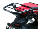 Image of the Ventura Bike-Pack Kit for Honda CRF 1100 L Africa-Twin/DCT (20-21) featuring a sleek black EVO-12 Pack, a sturdy metal Evo-Rack with mounting brackets, and an L-Bracket with screws, all elegantly presented in this image.