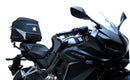 Image of the Ventura EVO-12 Kit for Honda CB 650R, CBR 650R (21 ->), with a sleek black pack, adjustable EVO-Rack, and L-Bracket with screws. The "Venture Bike" rack seamlessly integrates with any Top-Box Rack design.