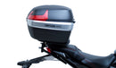 Image of the Ventura EVO-12 Kit for Honda CB 650R, CBR 650R (21 ->), with a sleek black pack, adjustable EVO-Rack, and L-Bracket with screws. The "Venture Bike" rack seamlessly integrates with any Top-Box Rack design.
