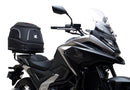 Image of a Ventura EVO-12 Bike-Pack Kit for Honda NC 750X (21 - >), featuring a black pack with orange detail. It includes an adjustable Pack-Rack for secure mounting, the EVO-Rack, and an L-bracket with hardware, all showcased in a generic image.