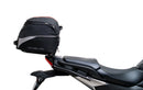 Image of a Ventura EVO-12 Bike-Pack Kit for Honda NC 750X (21 - >), featuring a black pack with orange detail. It includes an adjustable Pack-Rack for secure mounting, the EVO-Rack, and an L-bracket with hardware, all showcased in a generic image.