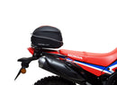 A collage featuring a sophisticated black Honda CRF 300L EVO-12 bike-pack with a bold red stripe, an EVO-RACK for secure mounting, and a standard L-bracket with screws. "Ventura EVO-12 Bike-Pack Kit" is prominently displayed at the top.