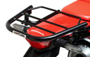 A collage featuring a sophisticated black Honda CRF 300L EVO-12 bike-pack with a bold red stripe, an EVO-RACK for secure mounting, and a standard L-bracket with screws. "Ventura EVO-12 Bike-Pack Kit" is prominently displayed at the top.