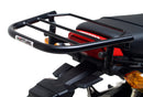 The image showcases a Ventura Honda MSX 125 Grom (21 - >) Bike-Pack Kit with three components: a sleek black EVO-12 Pack with a small logo, an EVO-Rack for mounting, and an L-Bracket with screws. It's perfect for riders seeking versatile storage solutions.