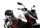A labeled generic image displays a Honda CB750 Hornet (23 ->) Bike-Pack Kit by Ventura, featuring the versatile Sport-Rack, sleek black EVO-12 Pack with an orange stripe, innovative EVO-Rack for bikes, and handy L-Bracket—shown disassembled with screws.