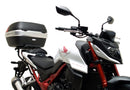A labeled generic image displays a Honda CB750 Hornet (23 ->) Bike-Pack Kit by Ventura, featuring the versatile Sport-Rack, sleek black EVO-12 Pack with an orange stripe, innovative EVO-Rack for bikes, and handy L-Bracket—shown disassembled with screws.