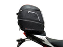 A labeled generic image displays a Honda CB750 Hornet (23 ->) Bike-Pack Kit by Ventura, featuring the versatile Sport-Rack, sleek black EVO-12 Pack with an orange stripe, innovative EVO-Rack for bikes, and handy L-Bracket—shown disassembled with screws.